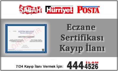 Eczane Sertifikası Kayıp İlanı