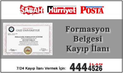 Formasyon Belgesi Kayıp İlanı