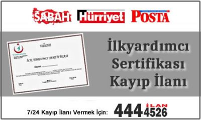 İlkyardımcı Sertifikası Kayıp İlanı