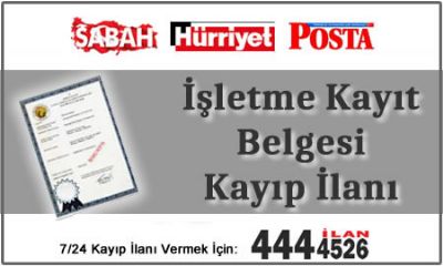 İşletme Kayıt Belgesi Kayıp İlanı