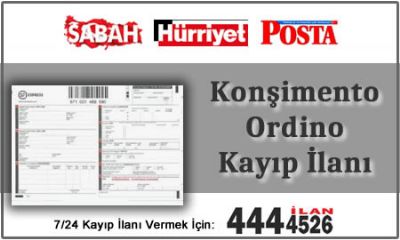 Konşimento Ordino Kayıp İlanı