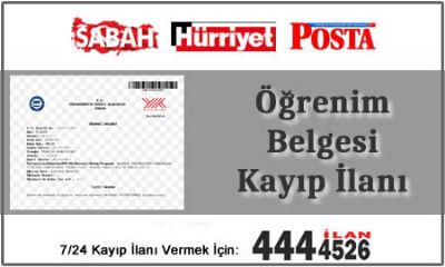 Öğrenim Belgesi Kayıp İlanı