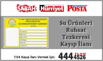 Su Ürünleri Ruhsat Teskeresi Kayıp İlanı